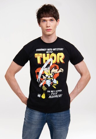 LOGOSHIRT Shirt 'Marvel Comics - Thor, Journey' in Zwart: voorkant