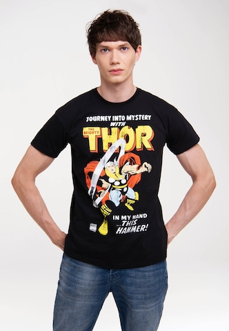 LOGOSHIRT Shirt 'Marvel Comics - Thor, Journey' in Zwart: voorkant