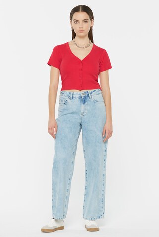 Harlem Soul CLE-O Cropped Rib Cardigan in Rot