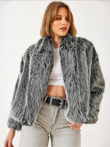 Bianco Lucci Between-Season Jacket 'Kunstpelzmäntel' in Grey: front