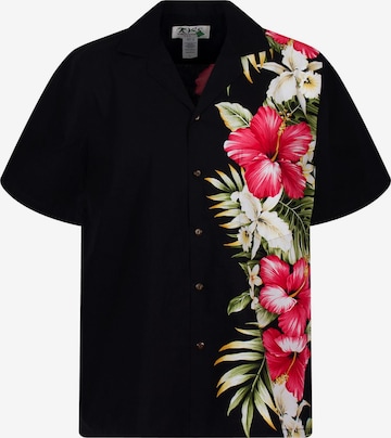 KY's Regular Fit Hemd 'Hibiskus Allover' in Schwarz: Vorderseite