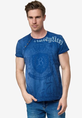 Rusty Neal Cooles T-Shirt mit Knopfleiste in Blau: predná strana