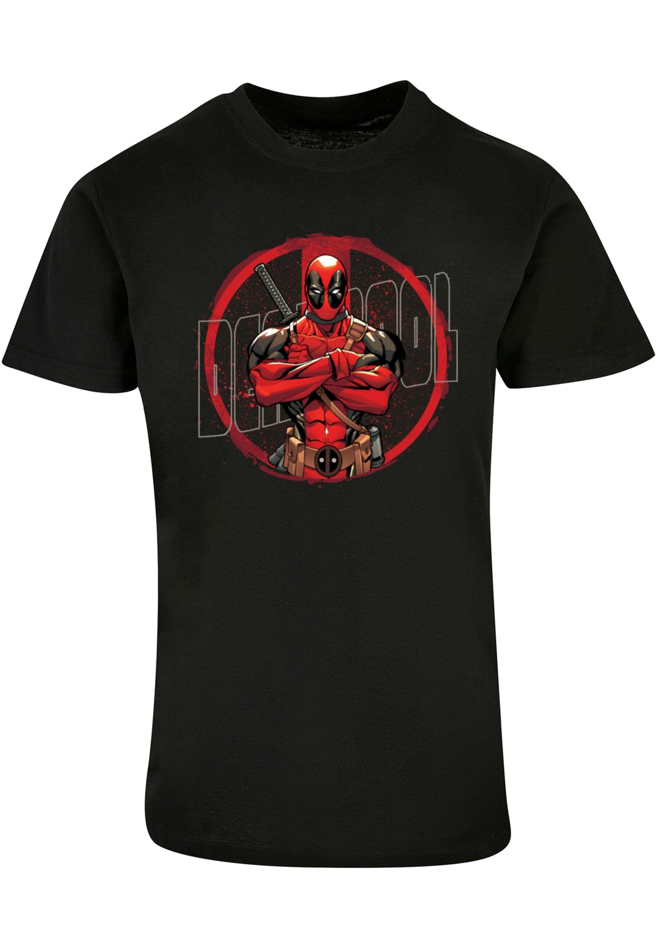 ABSOLUTE CULT Shirt 'Deadpool - Splatter Posed' in Black: front