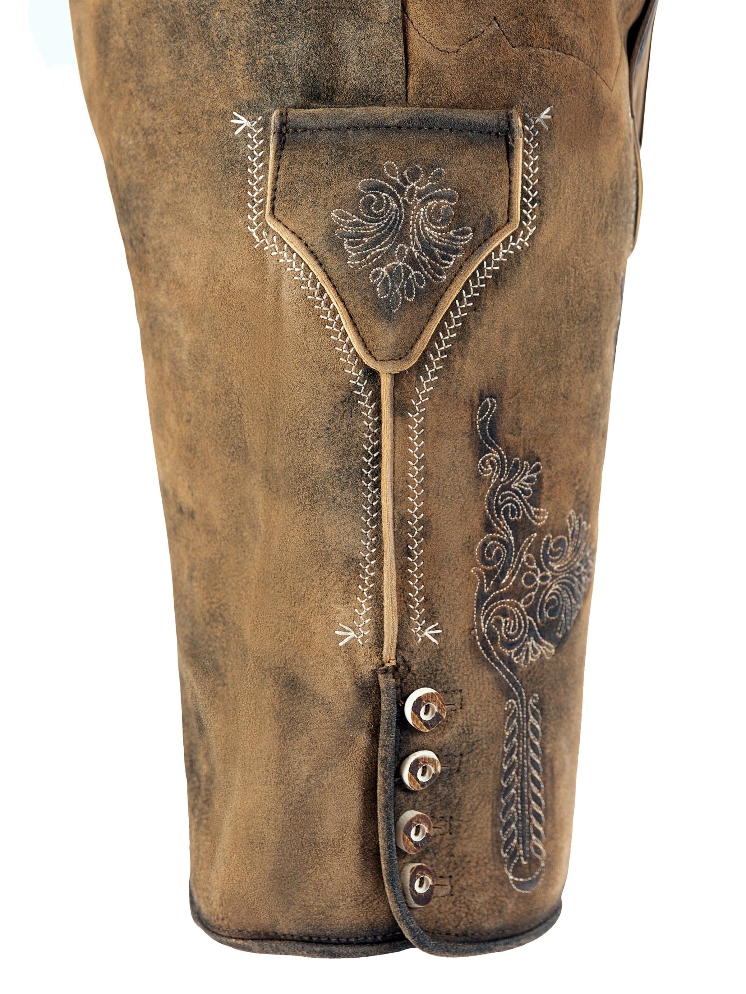 Fuchs Trachtenmoden Skinny Trachtenhose 'Trachtenlederhose Herren kurz Hellbraun Antik Echtleder'‌‌‌‌‌‌‌‌‌ in Braun