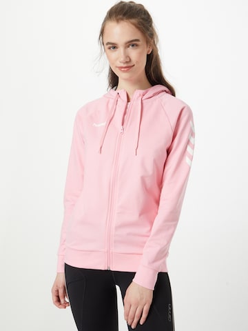 Hummel Athletic Zip-Up Hoodie in Pink: front