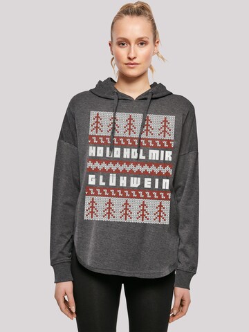 F4NT4STIC Sweatshirt 'Ho Ho Hol mir Glühwein Weihnachten' in Grijs: voorkant
