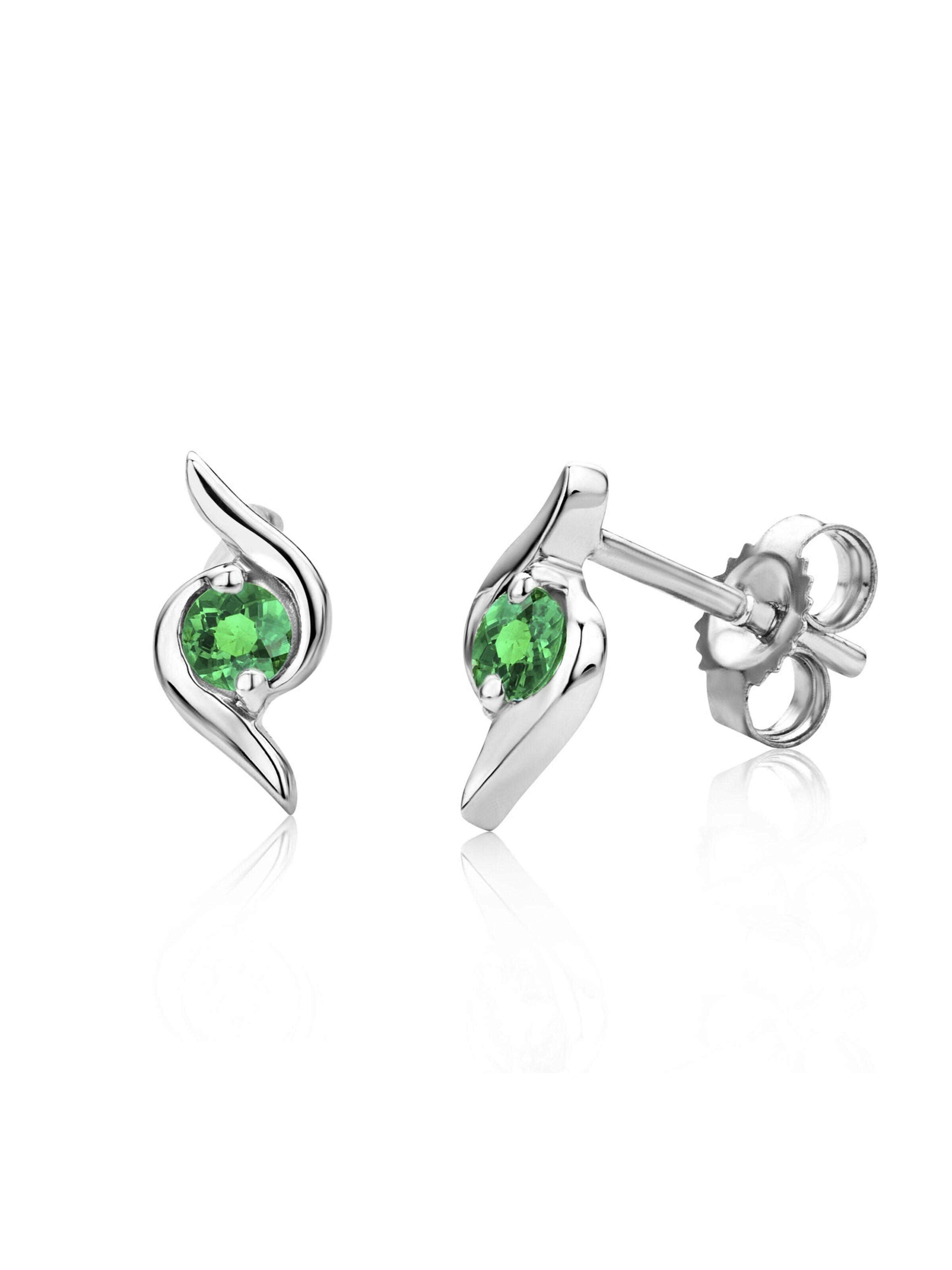DIAMANT LETERNEL Earrings 'Ohrringe aus 375 Weißgold mit Smaragd' in Silver