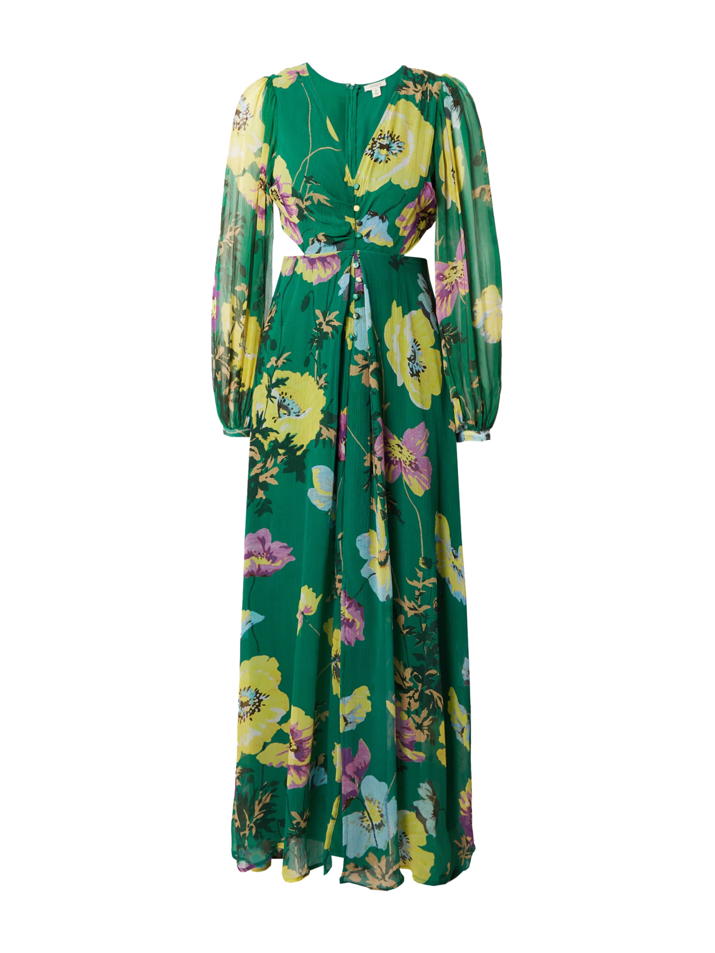 Oasis Ruha 'Soft Floral Button Detail Cut Out Maxi D' - zöld: elől
