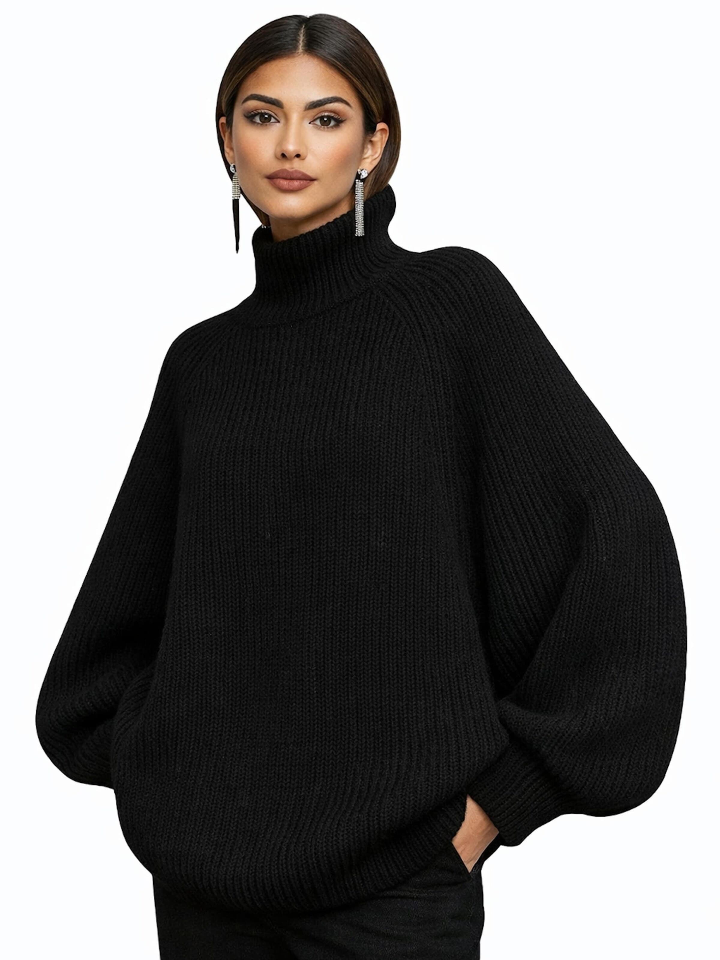 Worldclassca Oversized Sweater 'Oversized Strickpullover mit Stehkragen' in Black: front