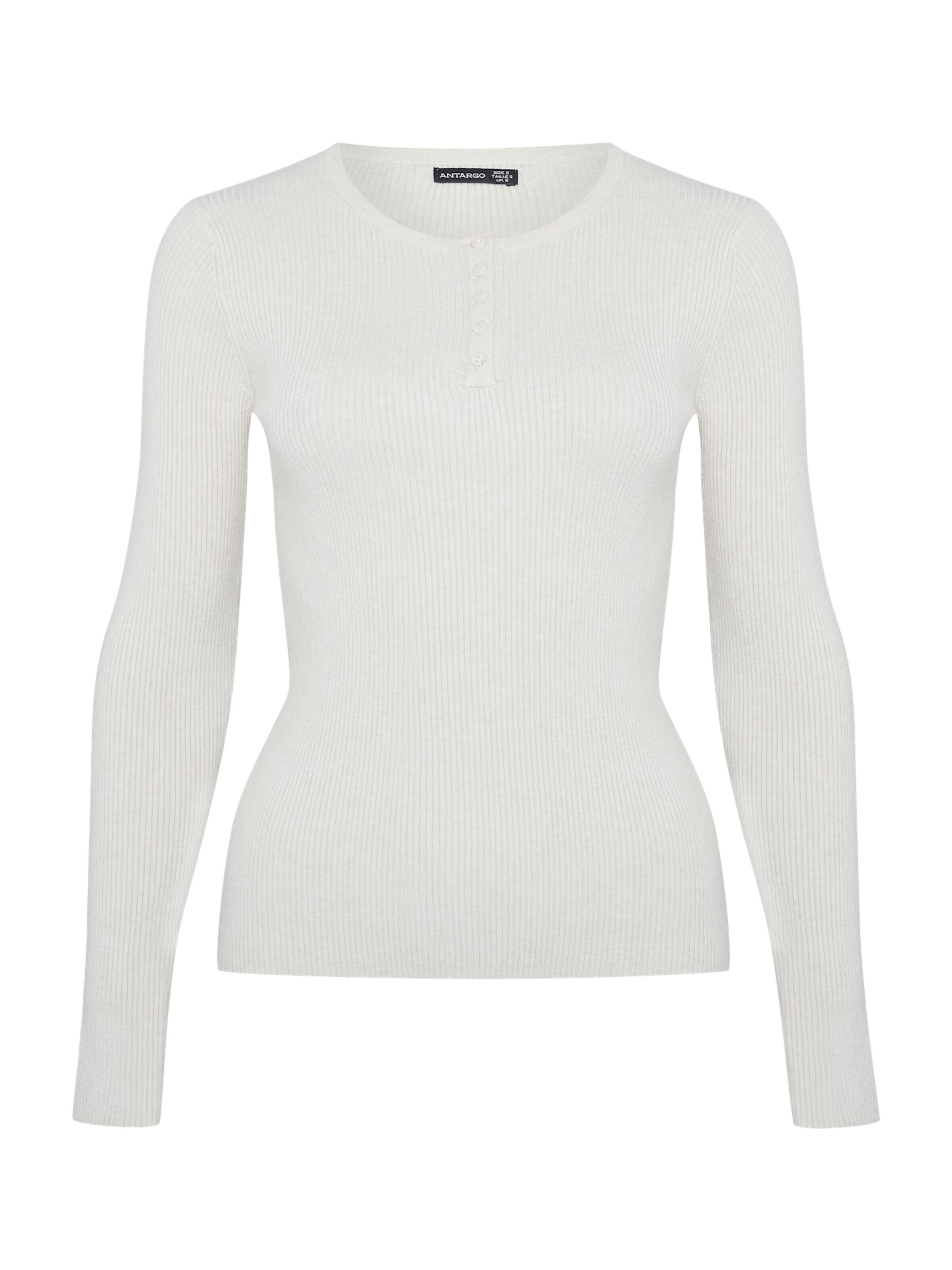 Antargo Pullover 'Basic Longsleeve with Buttons'‌‌‌‌‌‌‌‌ in Beige: Vorderseite