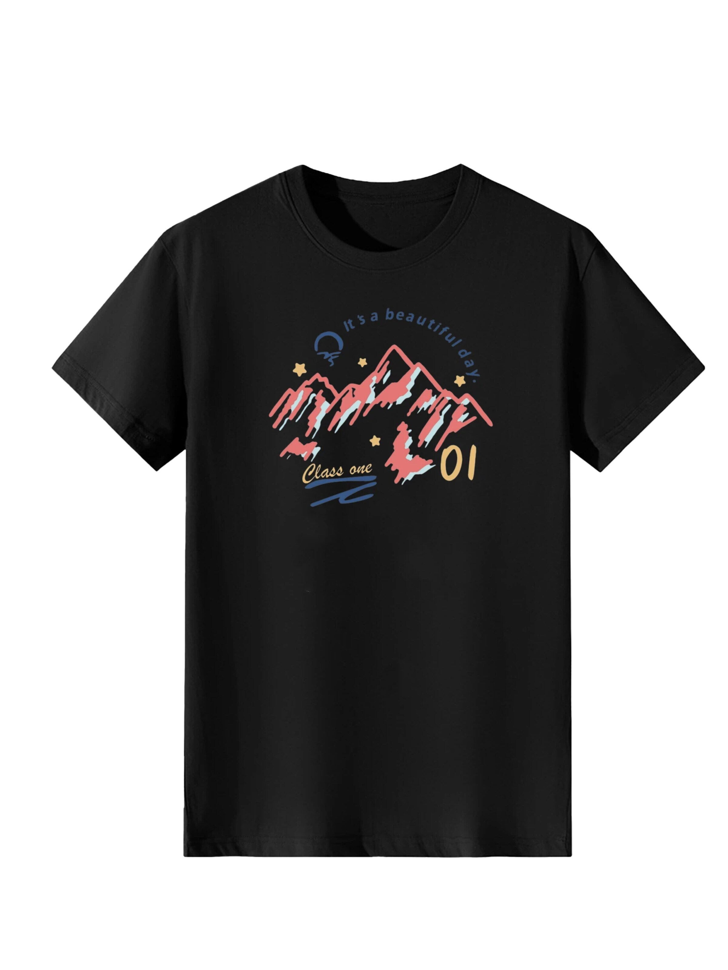 T-shirt 'Women Pink Watercolor Mountain Scenery Print T-Shirt' LapaPlus en noir : devant