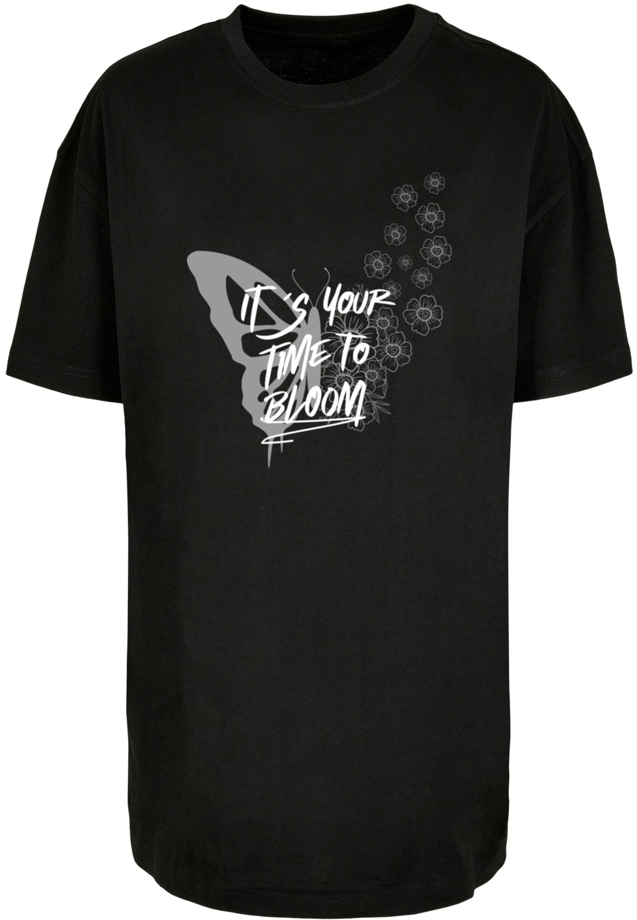 Merchcode T-Shirt 'It´s Your Time To Bloom' in Schwarz: Vorderseite