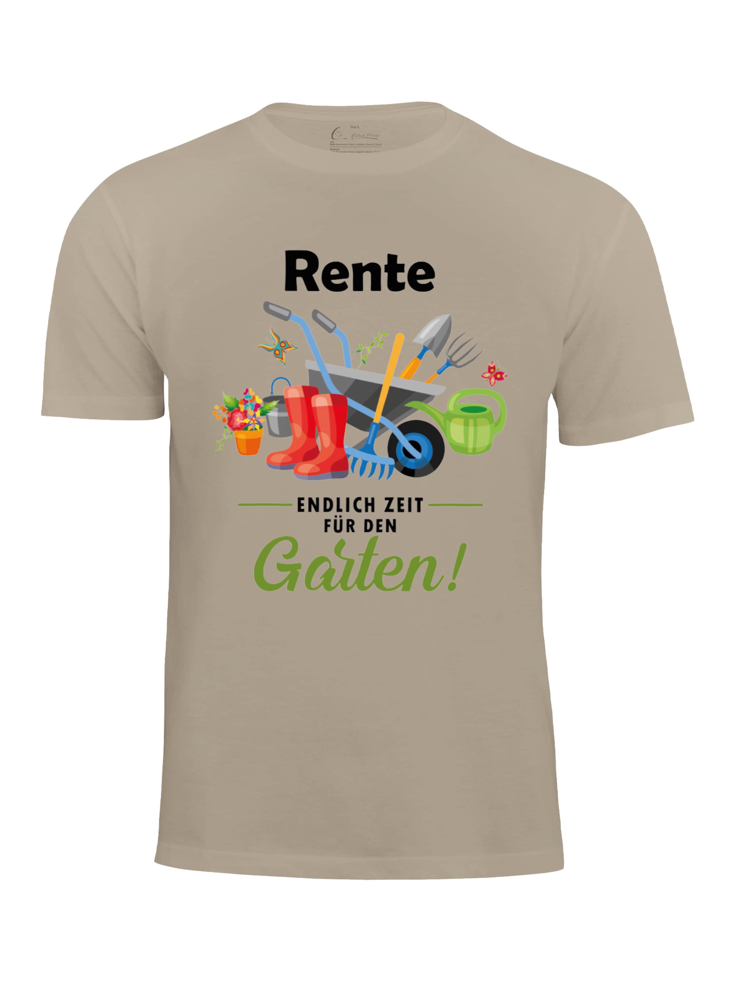 Cotton Prime Shirt 'Rente - Endlich Zeit Für Den Garten' in Beige: voorkant