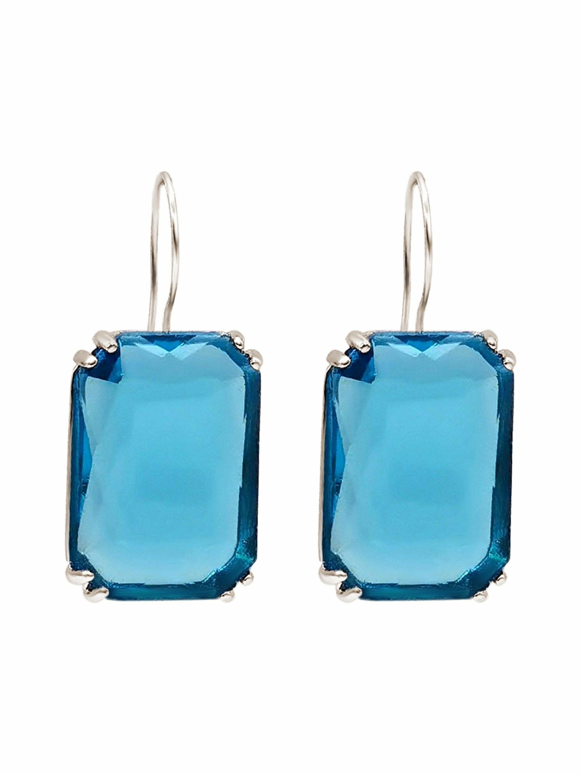 Gemshine Earrings 'BLUE EMERALD' in Silver: front