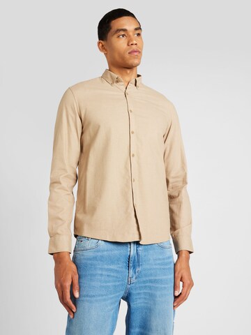 Springfield Regular fit Button Up Shirt 'NEW DOBBY' in Beige: front