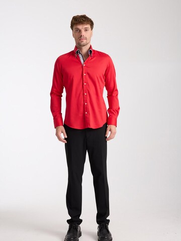 Slim fit Camicia 'Marco Polo Iconic Satin Man Shirt White' di 7Camicie in rosso: frontale