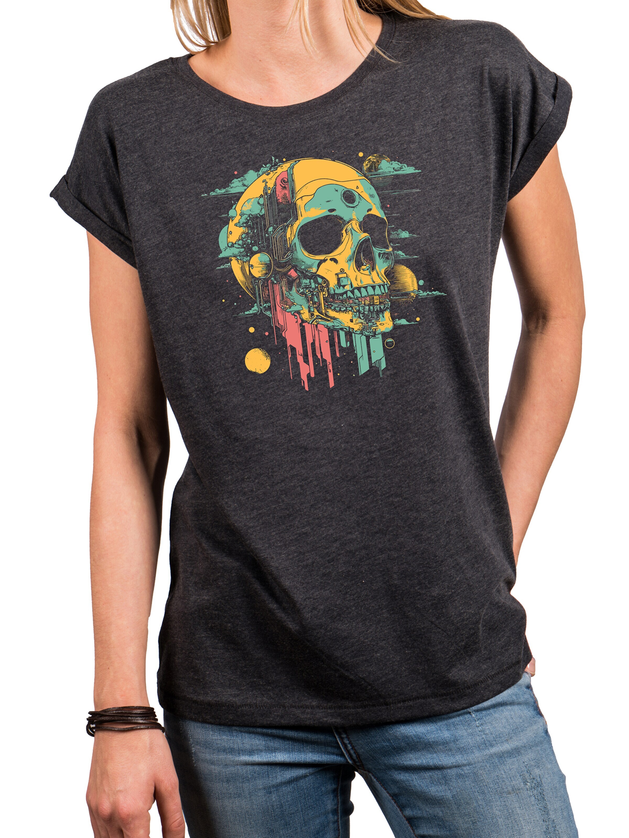 MAKAYA Shirt 'Head Shot Skull' in Grey