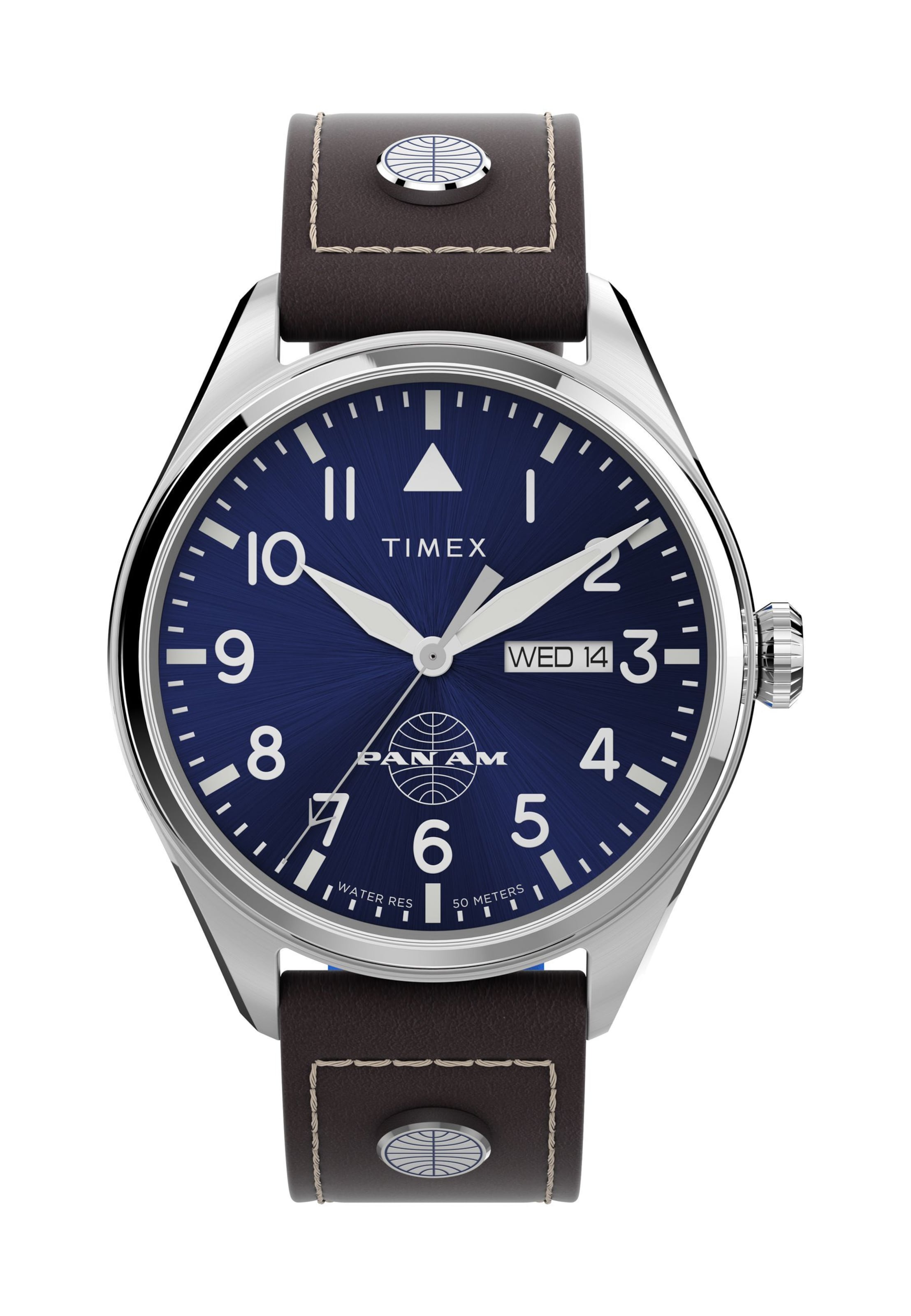 TIMEX Analog Watch 'Day-Date' in Navy / Brown / Silver, Item view