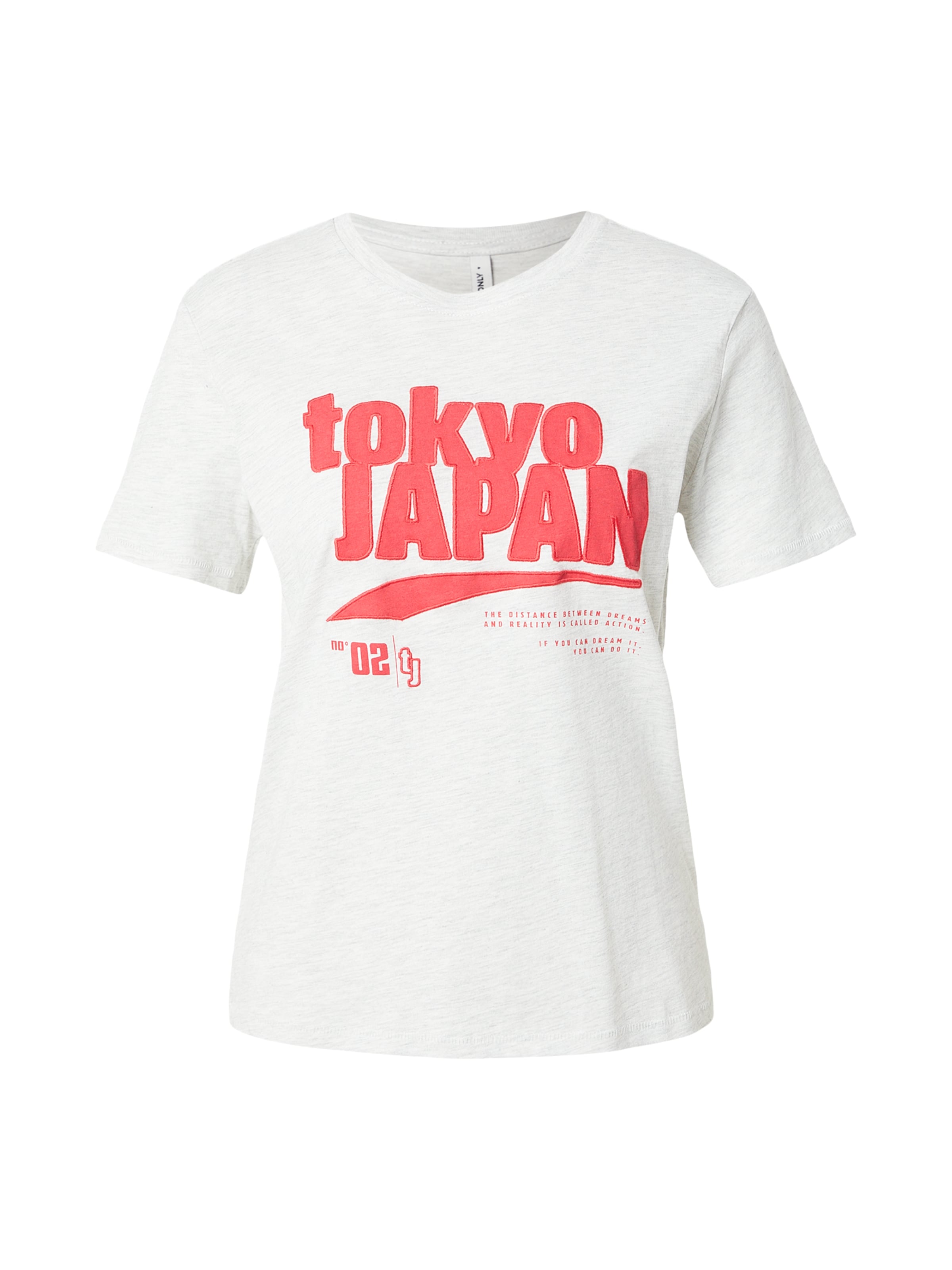 Marškinėliai iš ONLY, spalva – šviesiai pilka / kraujo spalva, Prekių apžvalga