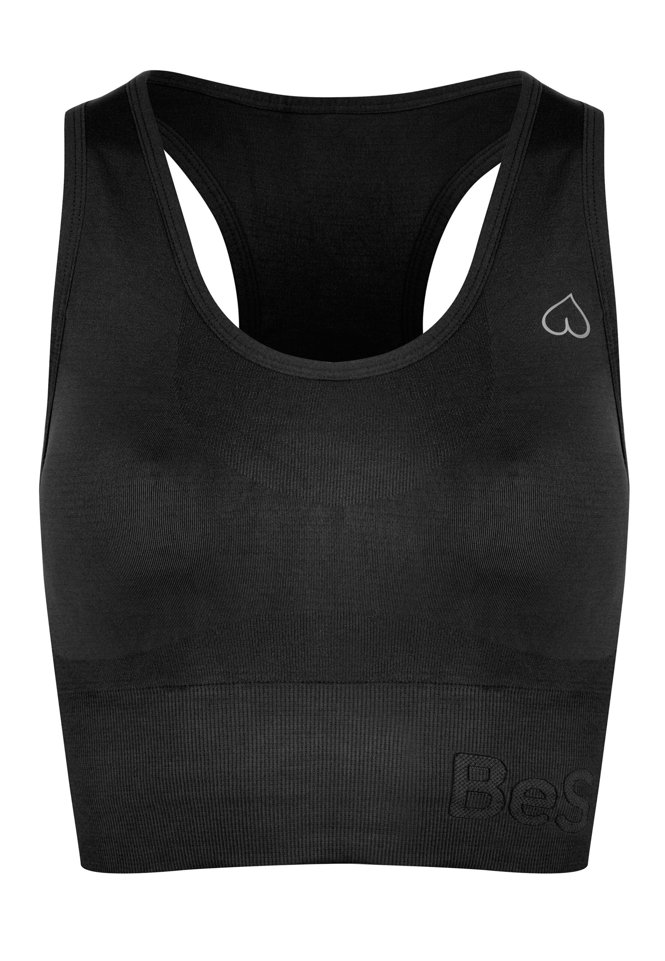 BeShaped Bustier Sport-BH 'Body Boost' in Schwarz: Vorderseite