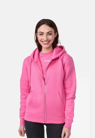 smiler. Zip-Up Hoodie in Pink: front