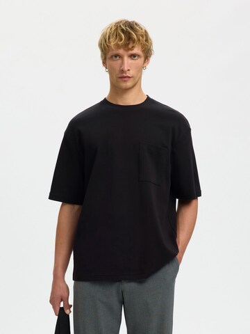 T-Shirt SELECTED en noir : devant