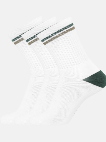 Chaussettes '3 par hvide bambus tennissokker med army/olive striber' Copenhagen Bamboo en blanc : devant