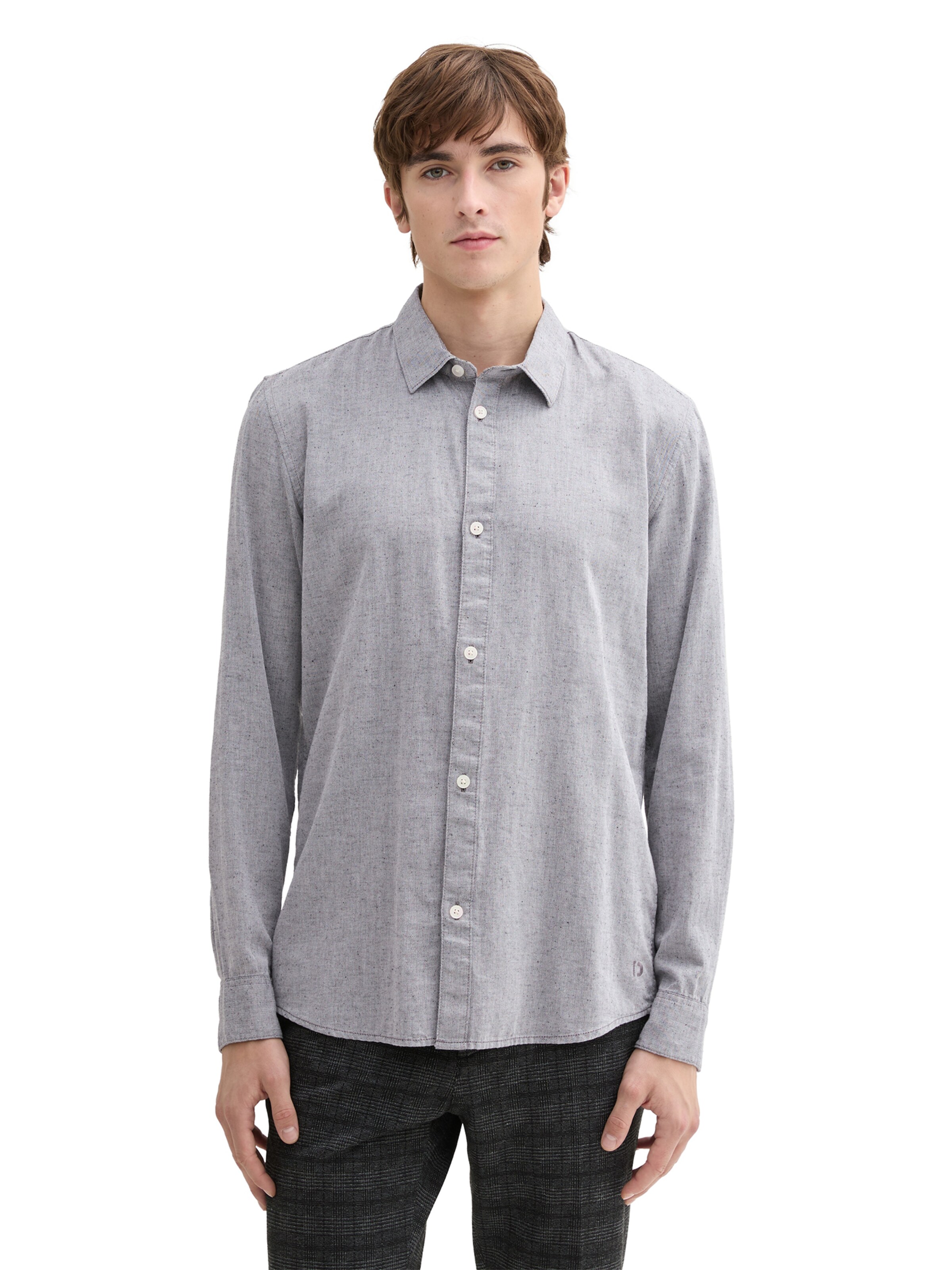 TOM TAILOR DENIM Regular fit Srajca | siva barva: sprednja stran