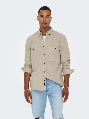 Only & Sons Regular fit Button Up Shirt 'Terry' in Grey: front