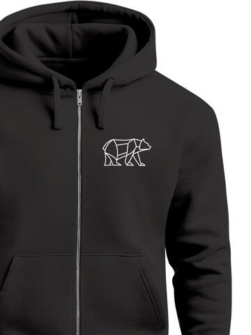 Neverless Zip-Up Hoodie 'Bär Lineart Polygon' in Black