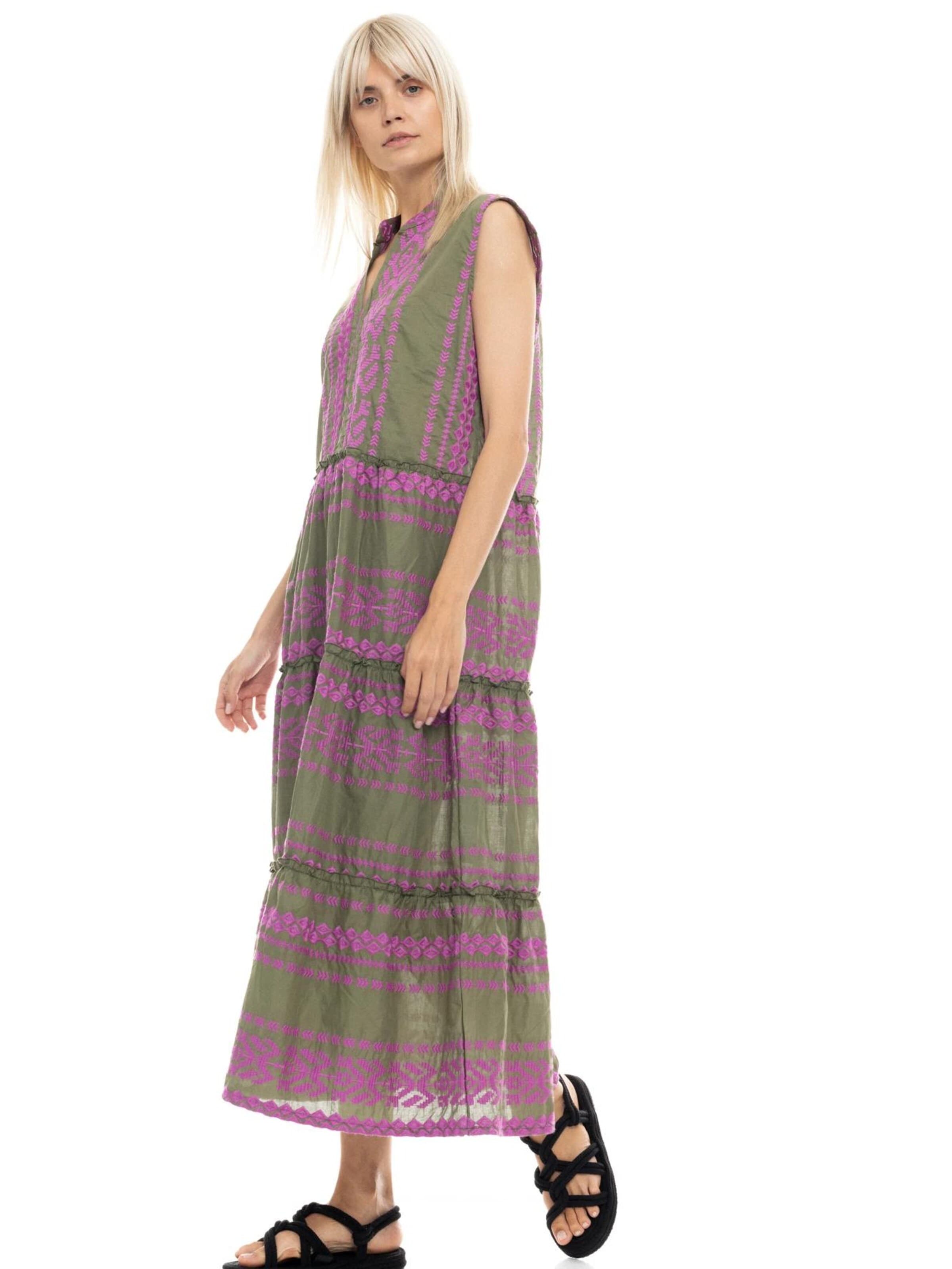 Pink Label Καλοκαιρινό φόρεμα 'BEACHWEAR LONG EMBRODERY MAGENTA' σε πράσινο