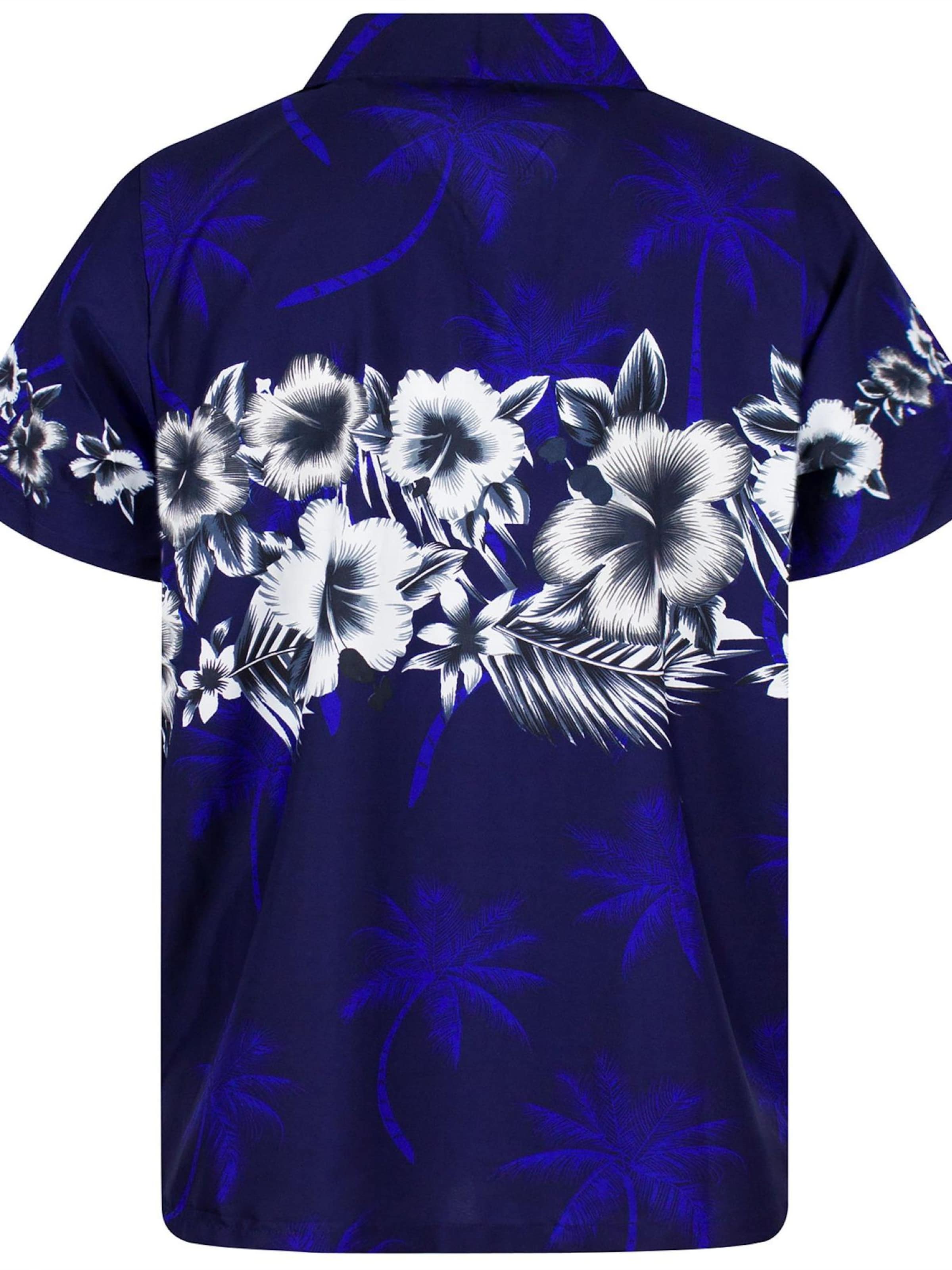 King Kameha Bluse 'Flower Chest'‌‌ in Blau