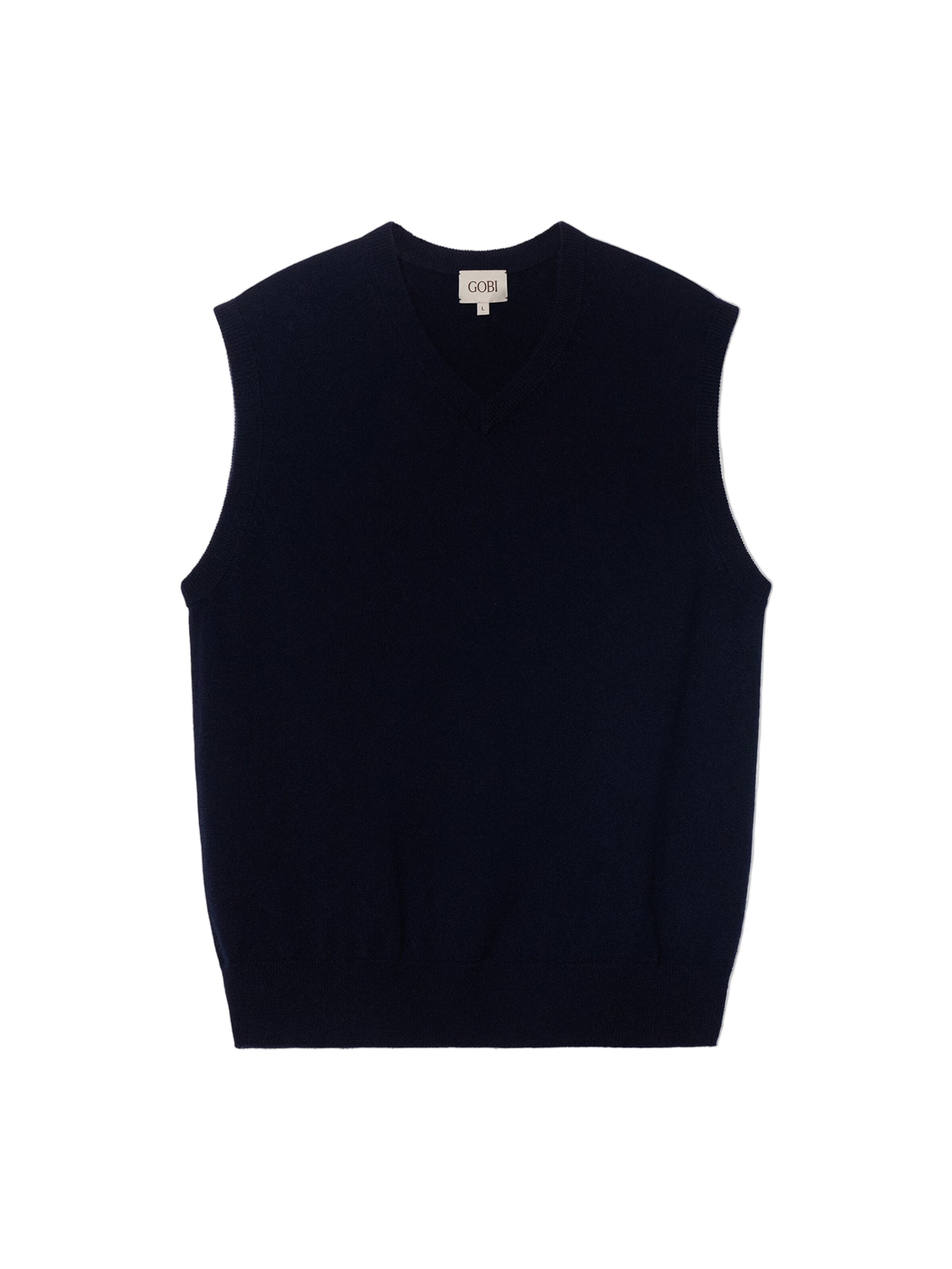 GOBI Cashmere Bodywarmer 'Men's Essential V-Neck Cashmere Vest' in Blauw: voorkant