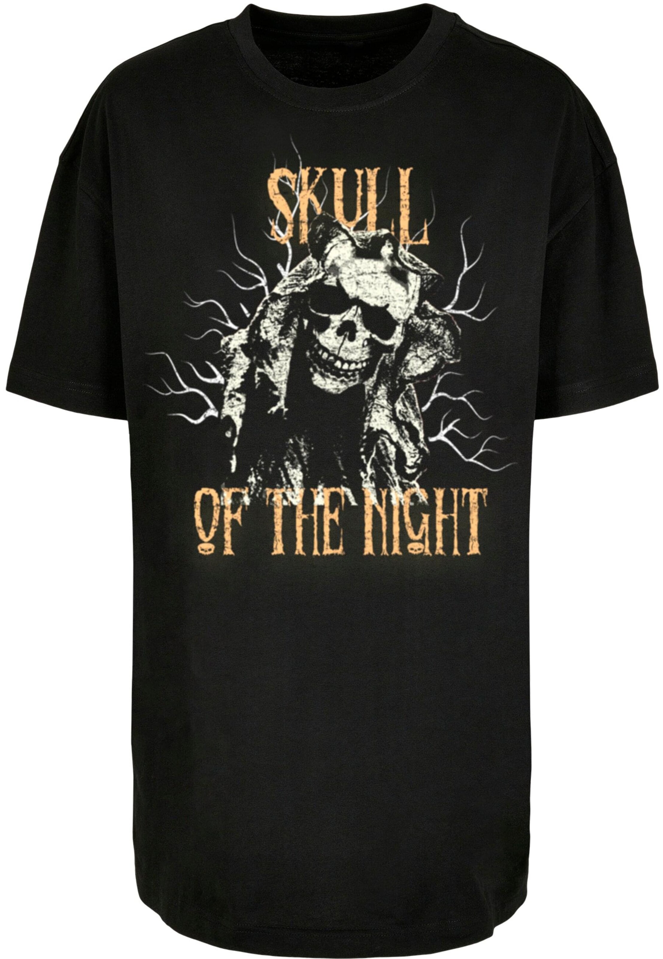 Merchcode Oversized shirt 'Halloween - Skull Of The Night' in Zwart: voorkant