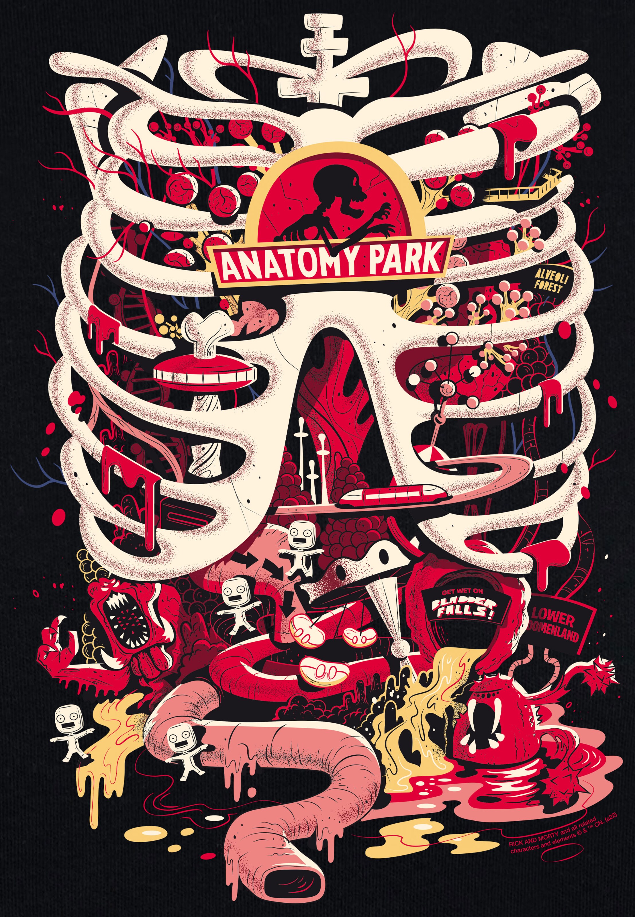 LOGOSHIRT Shirt 'Rick & Morty - Anatomy Park' in Black