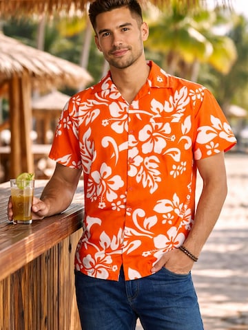 King Kameha Shirt 'Hibiscus'‌ in Orange