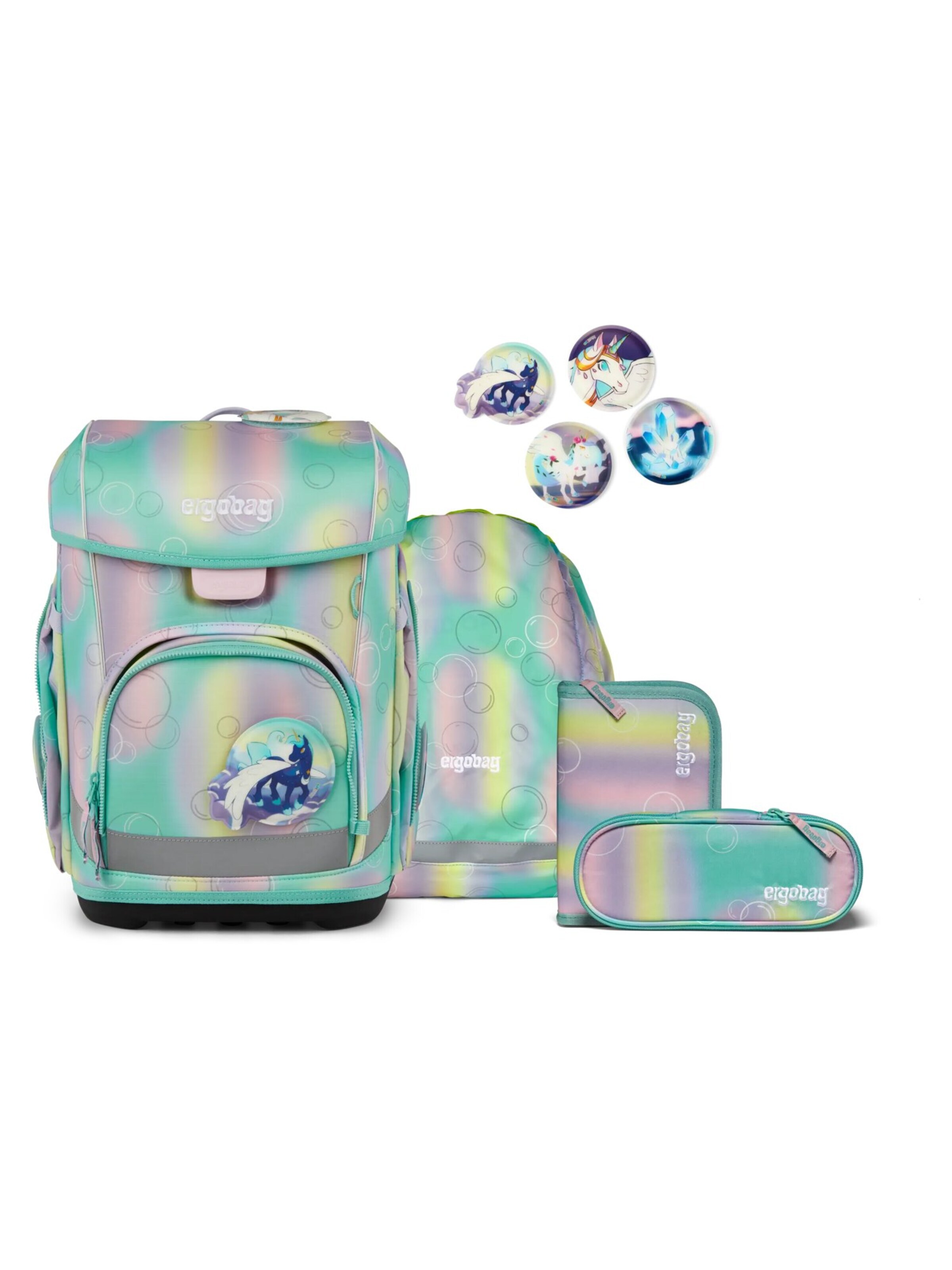 ergobag Backpack 'Schulranzen-Set cubo light Set' in Green: front