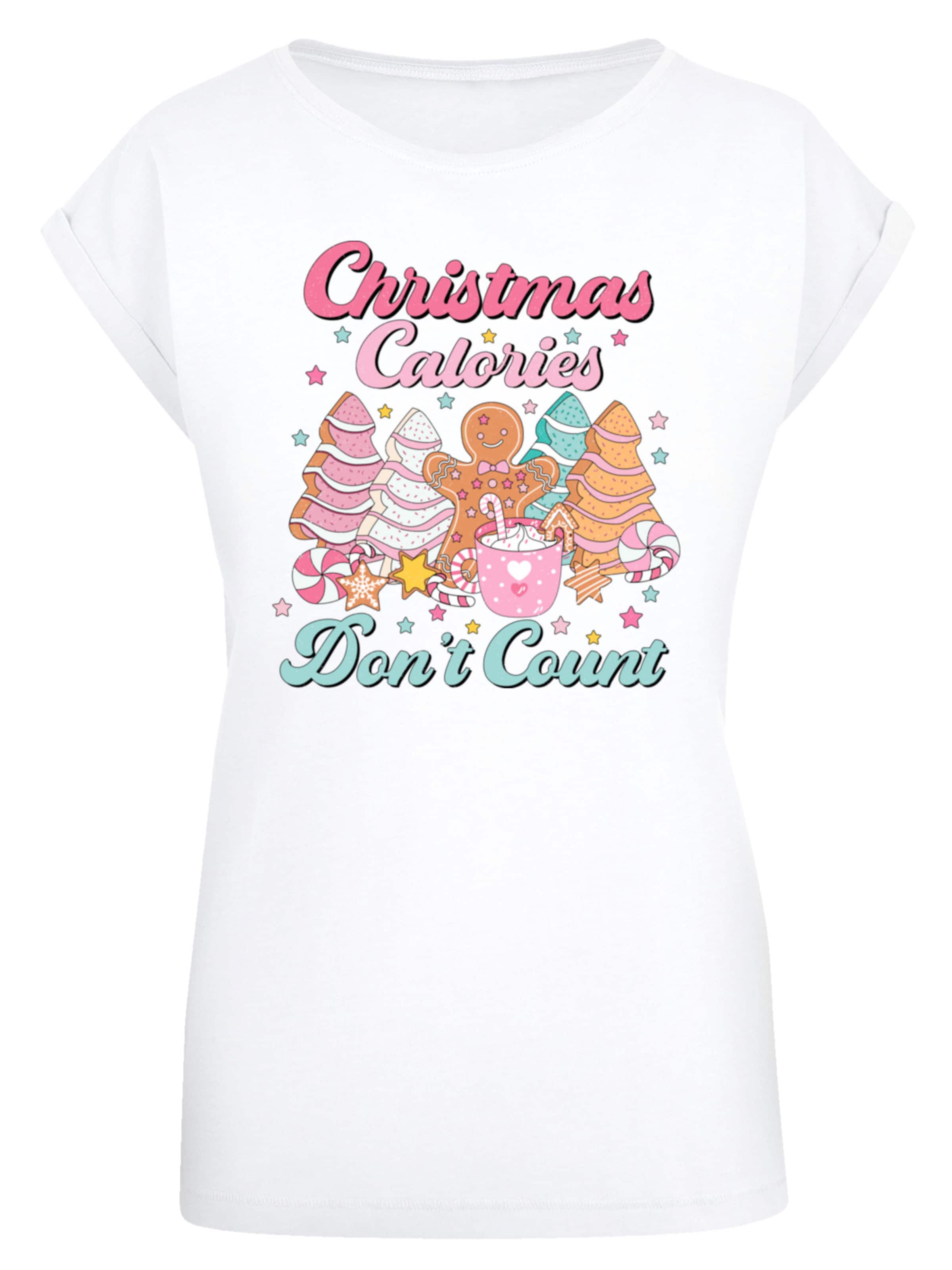 F4NT4STIC Shirt 'Christmas Calories Dont Count' in Wit: voorkant