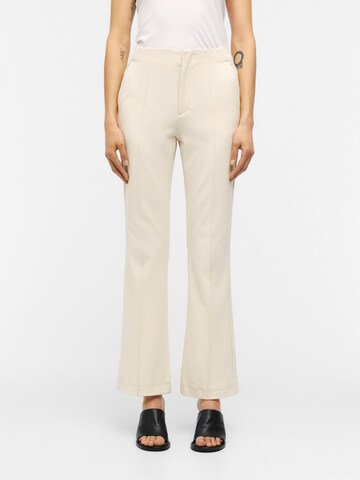 OBJECT Flared Pleat-Front Pants 'IVA LISA' in Beige: front