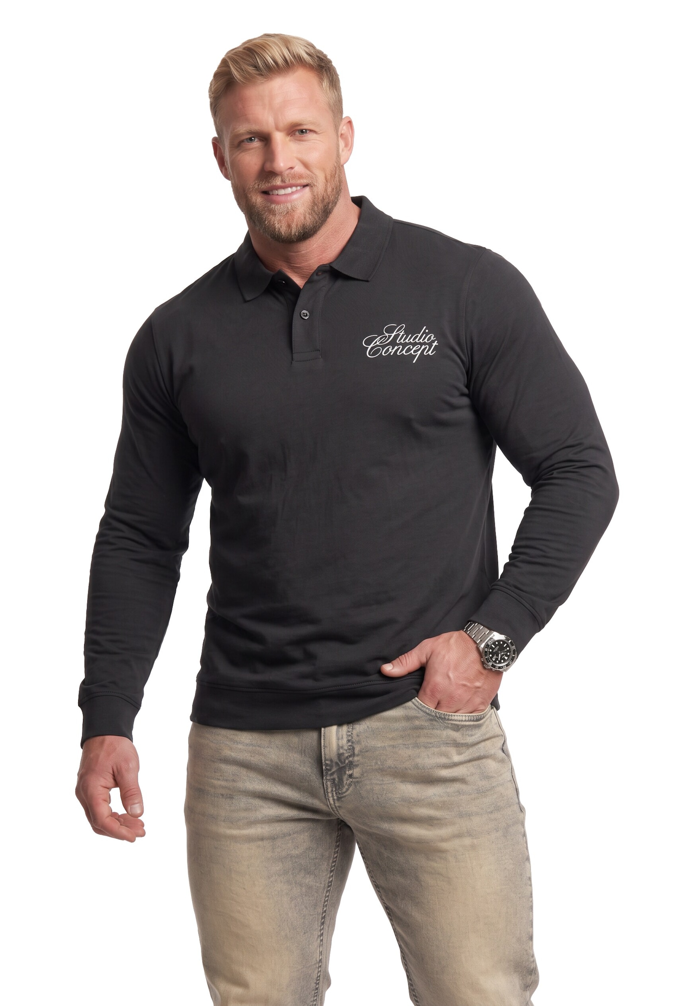 Men Plus Shirt in Zwart: voorkant