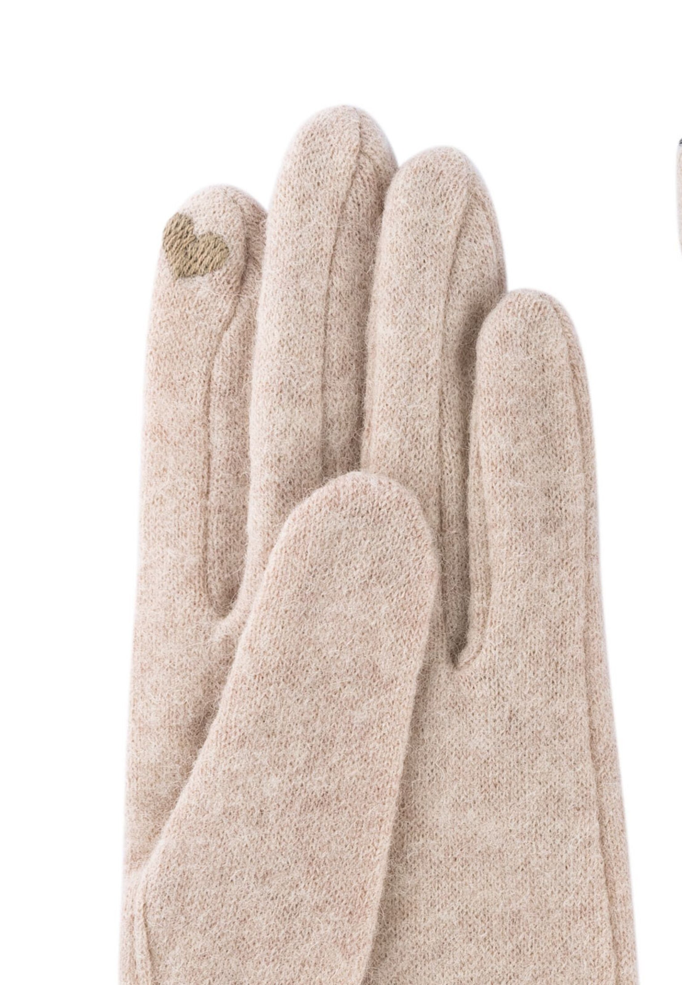 Roeckl Strickhandschuhe 'LEATHER PIPING TOUCH' in Beige