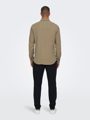 Only & Sons Slim fit Button Up Shirt 'ONSGudmund' in Beige