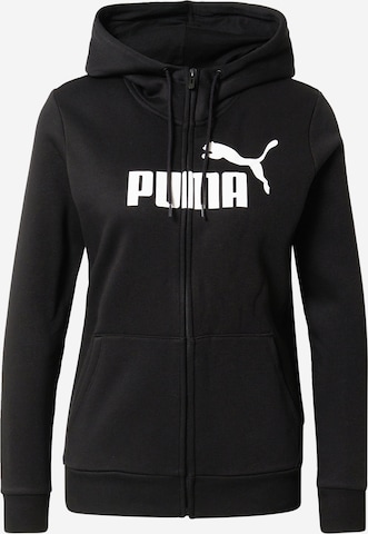 PUMA Athletic Zip-Up Hoodie 'Ess' in Black: front