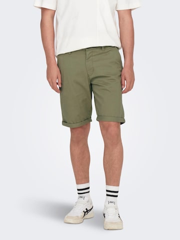 Only & Sons - Regular Calças chino 'Peter' em verde: frente