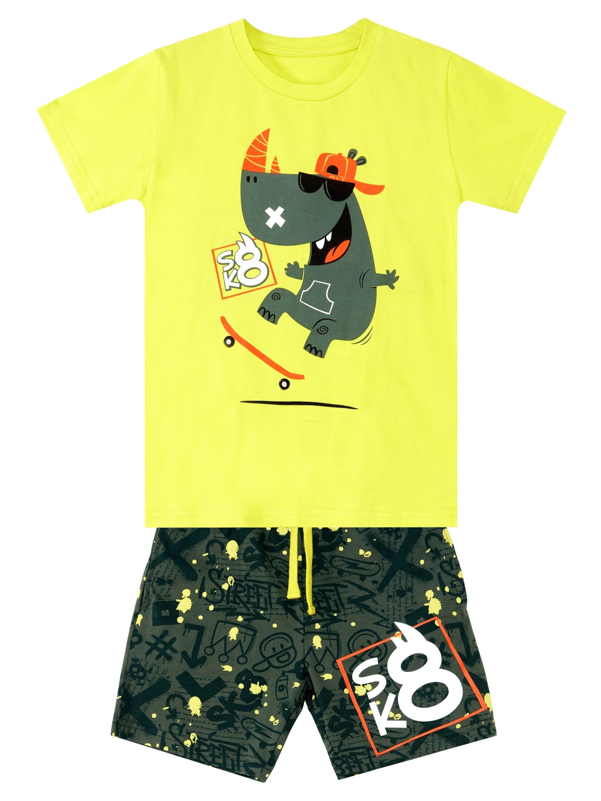 Denokids Trainingspak 'Skater Hippo' in Groen: voorkant