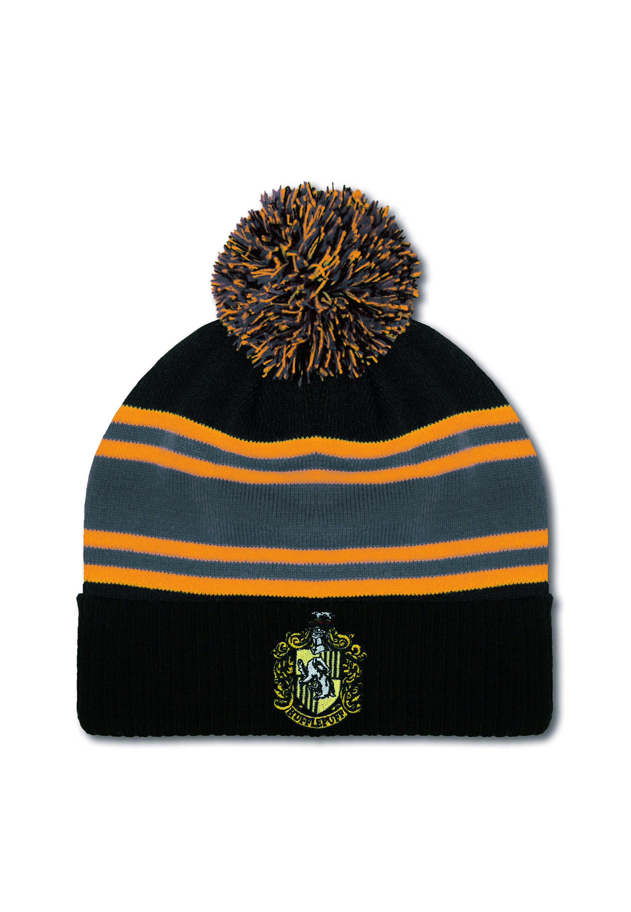 LOGOSHIRT Muts 'Harry Potter - Hufflepuff' in Zwart: voorkant