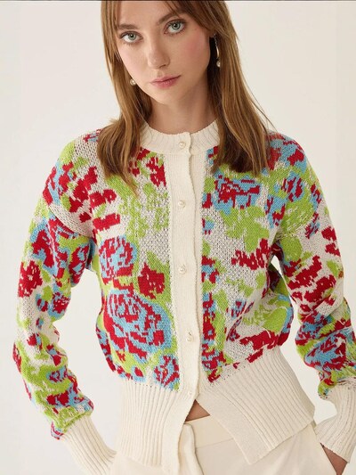 Hiccup Knit Cardigan in Cream / Blue / Apple / Red, Item view