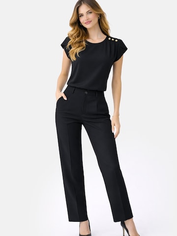 REGINA FASHION Blouse 'Short Sleeve Blouse with Decorative Shoulder Buttons' in Zwart