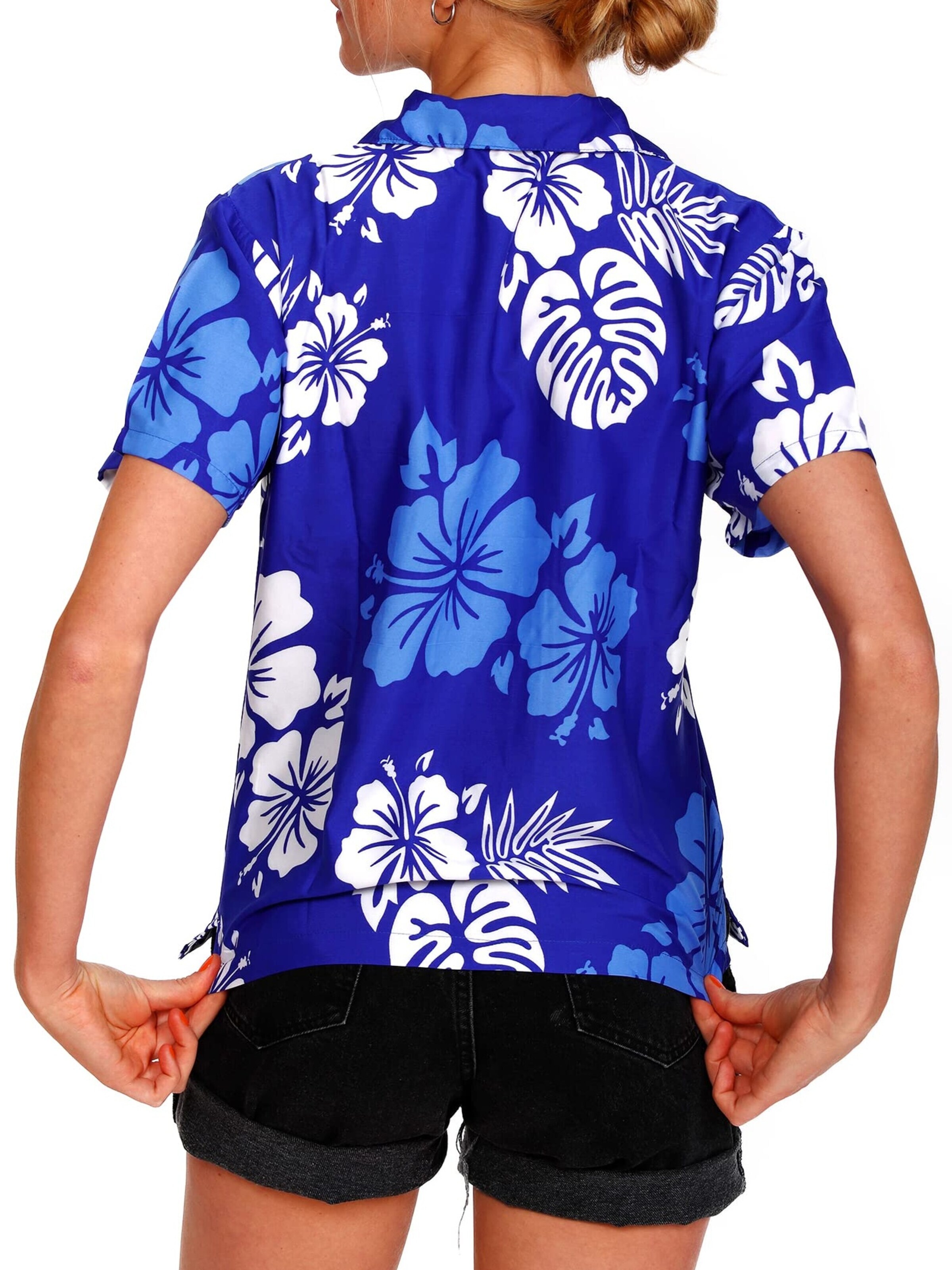 Camicia da donna 'Mono Hibiscus' di King Kameha in blu