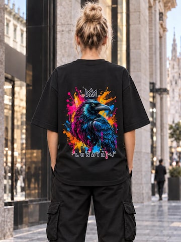 LUNØIR Studio Póló 'Tropical Riot – Neon Raven' - fekete